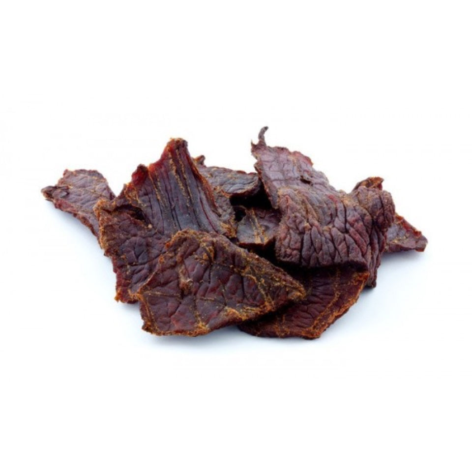 Fertige Beef-Jerky-Streifen dunkel getrocknet